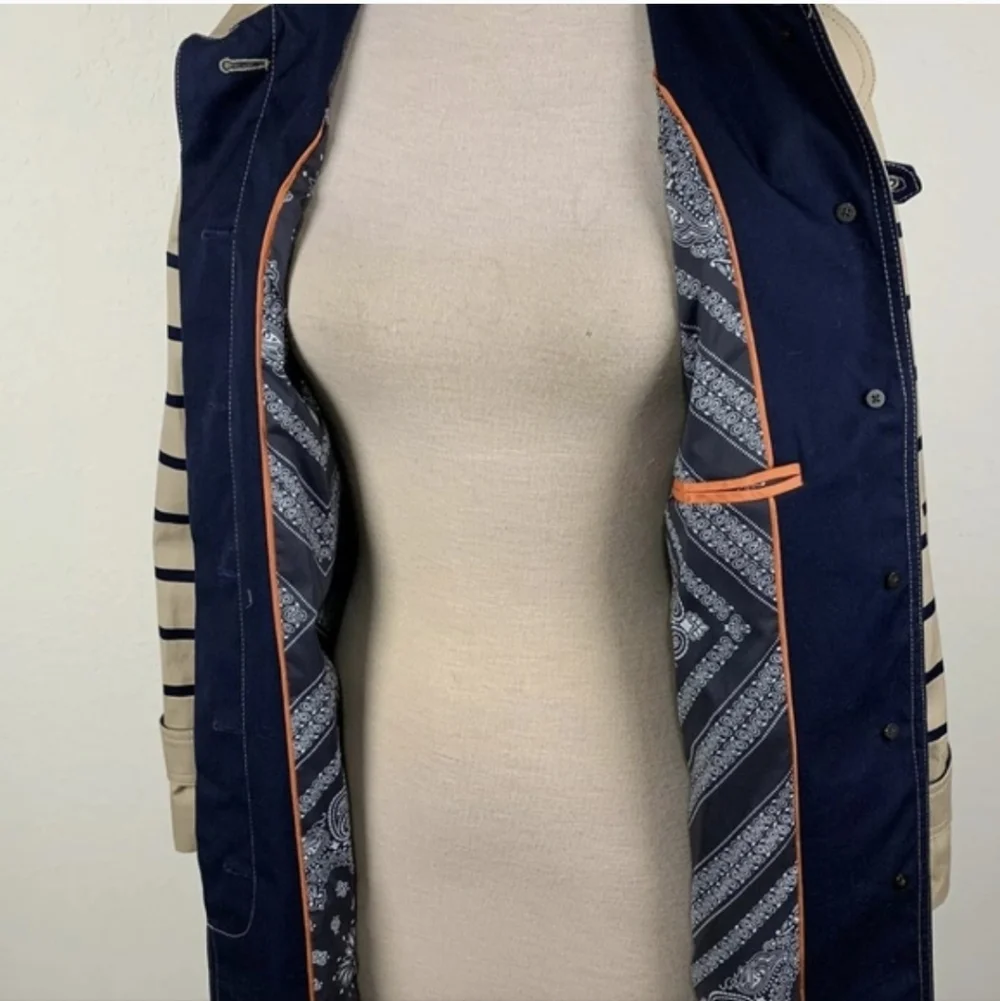 J.Crew Women's Size 6 Striped Beige Navy Blue Trench Coat Jacket